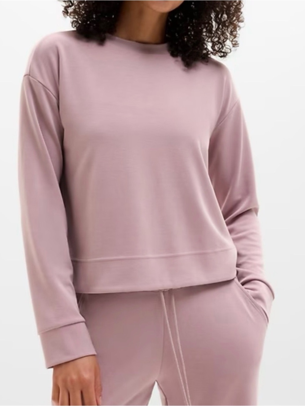 ATHLETA SEASOFT CREWNECK SWEATSHIRT Medium BLUSH MAUVE PINK Loungewear Athletic